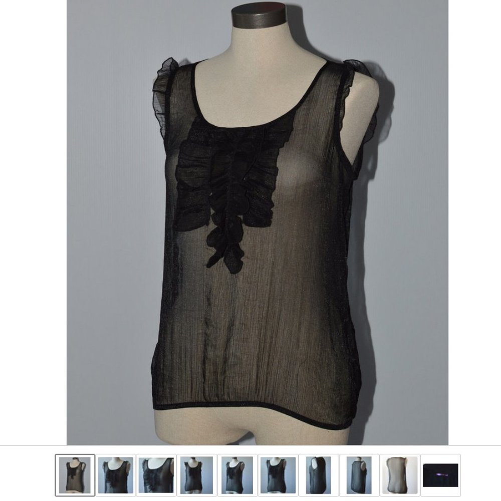 Smart Set Women Blouse Mesh Sheer See-Through Bubbled Hem Ruffle Top Tank
